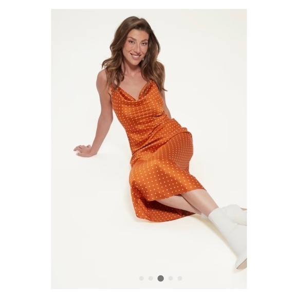 GUESS Eco Akilina Orange White Polka Dot Midi Slip Dress Small NWT - Picture 8 of 14